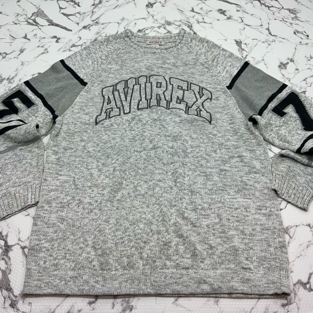 Men's Avirex White Grey Crewneck Sweater